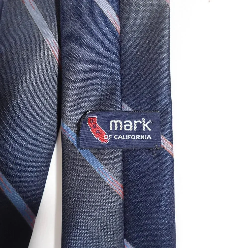 Vintage Mark of California Striped Neck Tie Navy Blue Red Gradient 55 in L Short